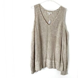 Maurices Neutral Knit V Neck Cold Shoulder Sweater NWT